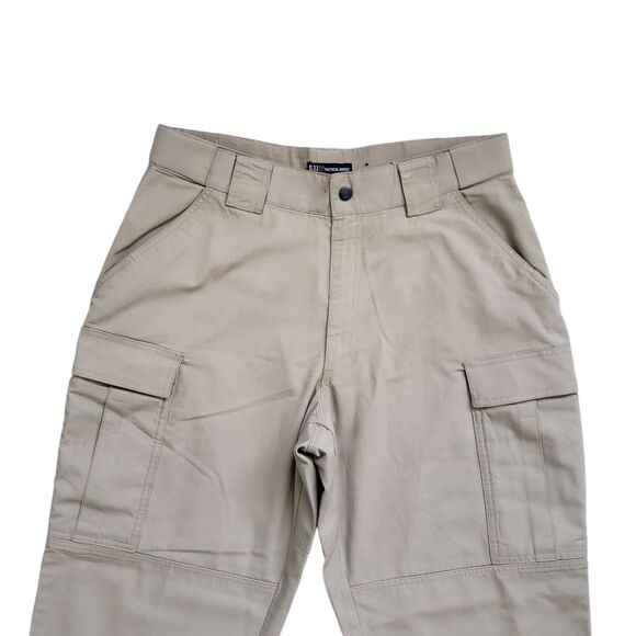 5.11 Tactical Cargo Pants Mens Large 35-39x30 Khaki Ripstop Double Knee - Picture 2 of 11